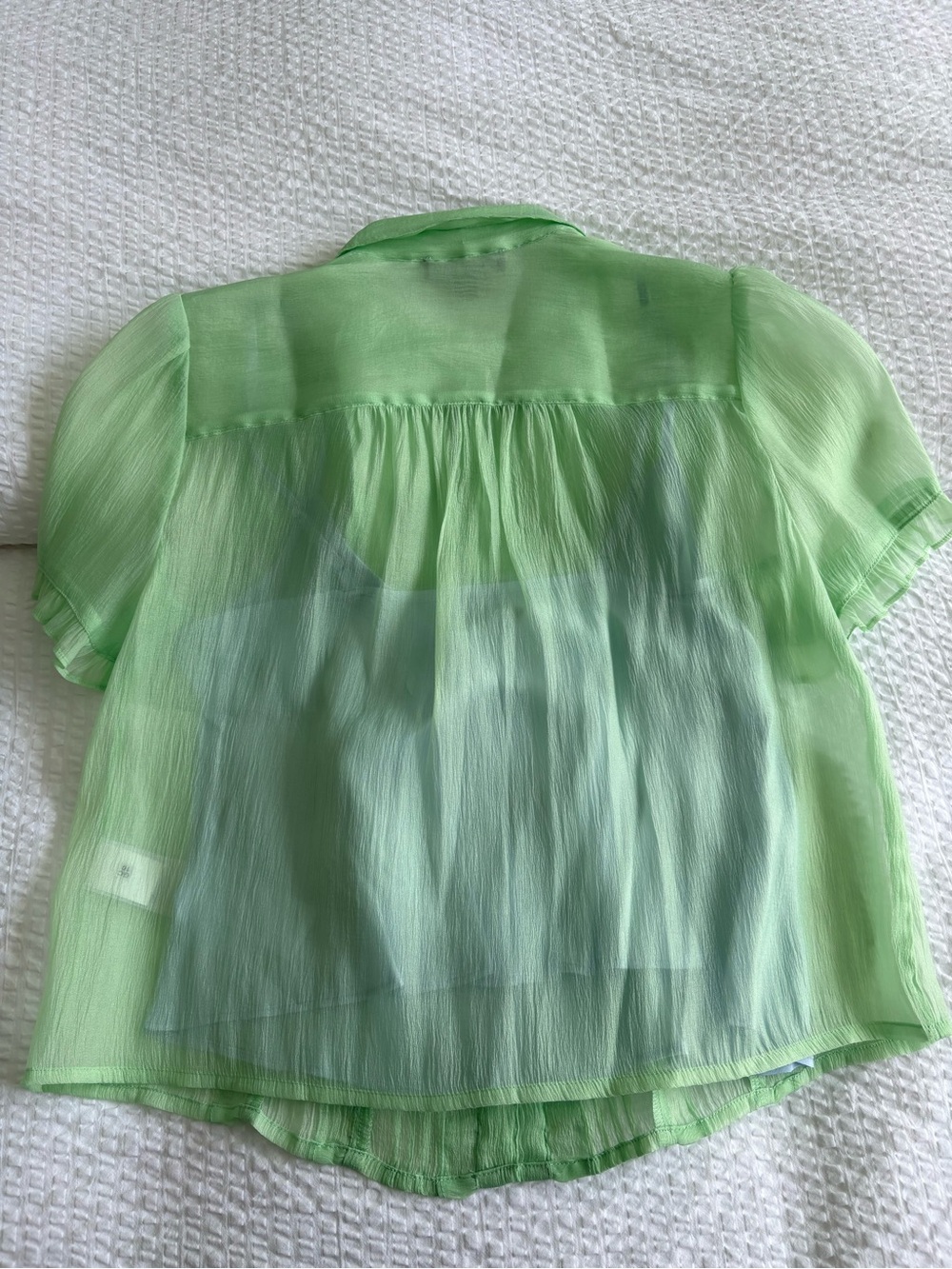 J.Crew Mint Green Ruffle Button Front Blouse - Picture 3 of 4